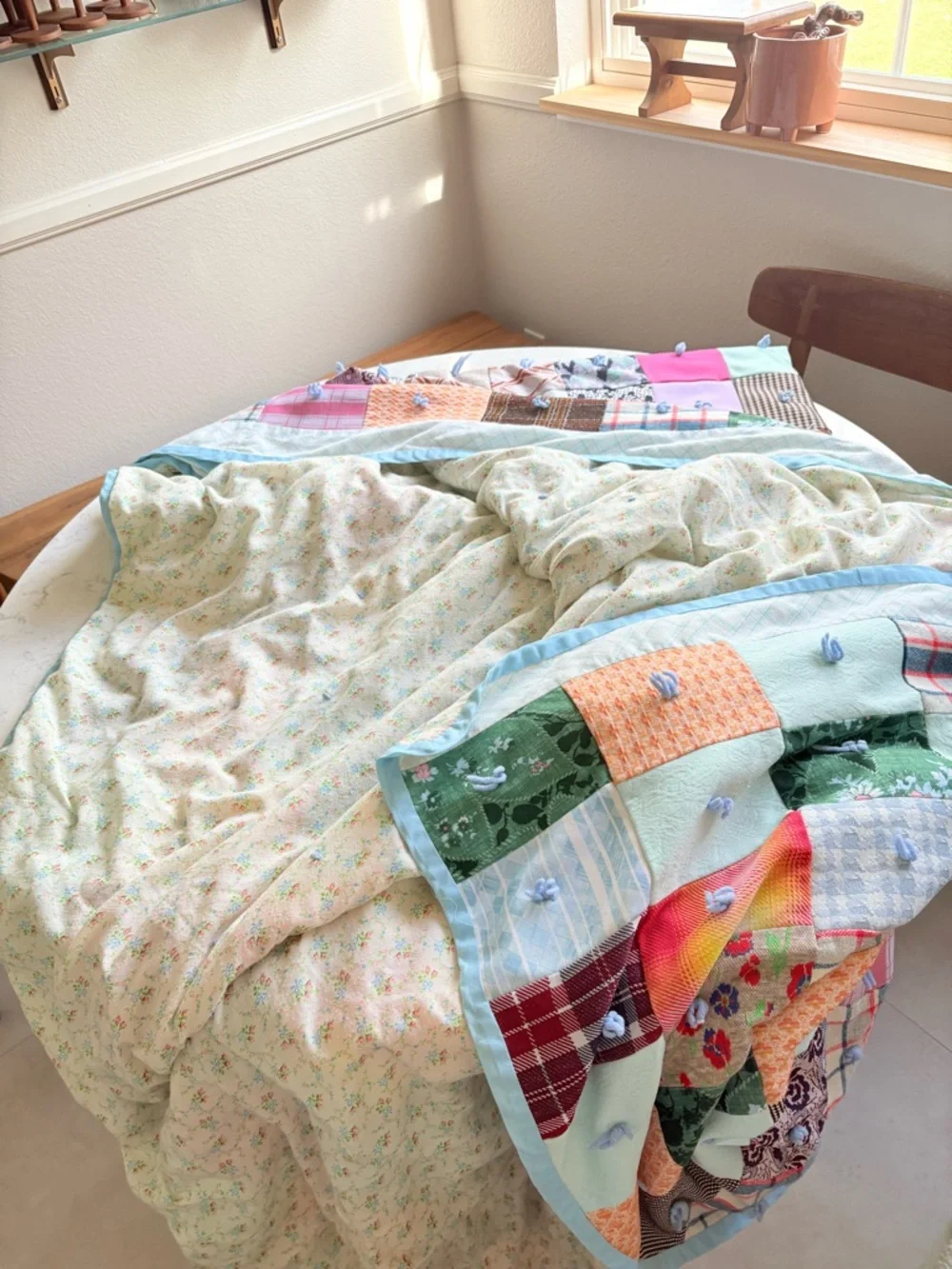 Vintage Colorful Handmade Patchwork Quilt - Multicolor